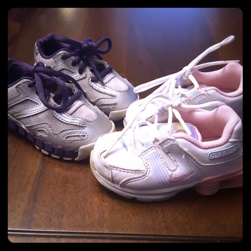 Pair of toddler girls shoes, Nike Shox and Reebok